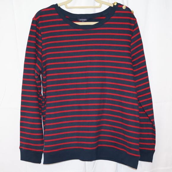 Lands End Crew Neck Cranberry Blue Strip Top Size XL 18 Long Sleeves Pullover - Picture 11 of 11